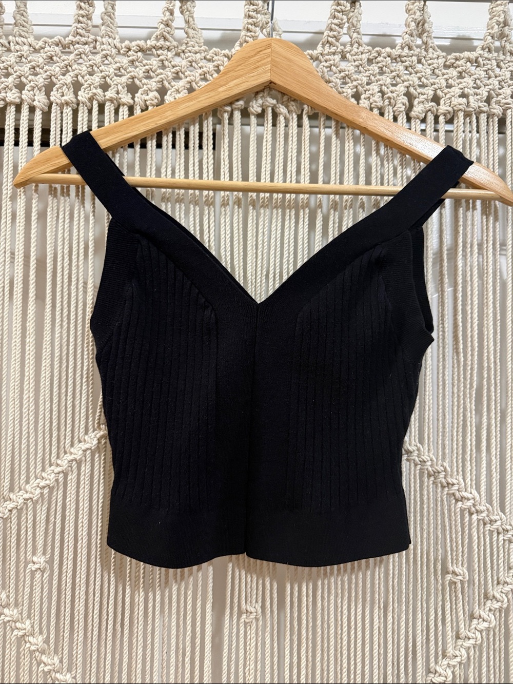 H&M Black Ribbed V-Neck Crop Camisole